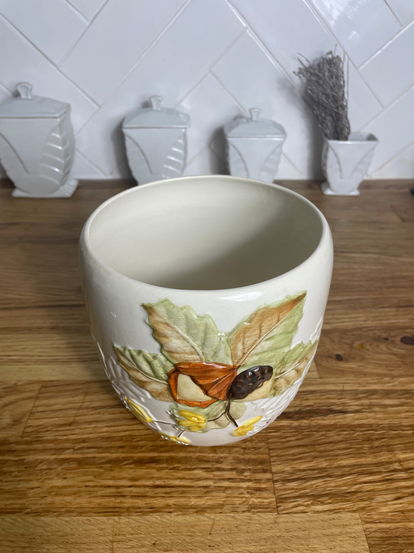 Cache pot en barbotine motif automne - Les Ateliers de Minnie Valentine