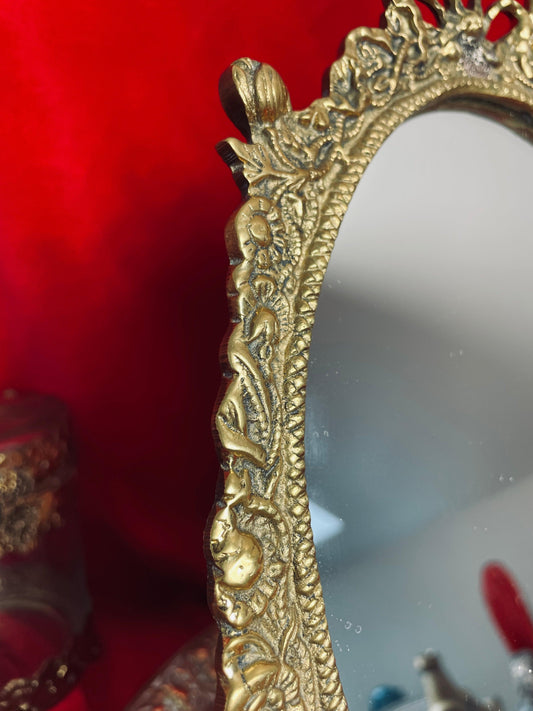 Miroir baroque ancien en bronze à motifs fleuris - Les Ateliers de Minnie Valentine