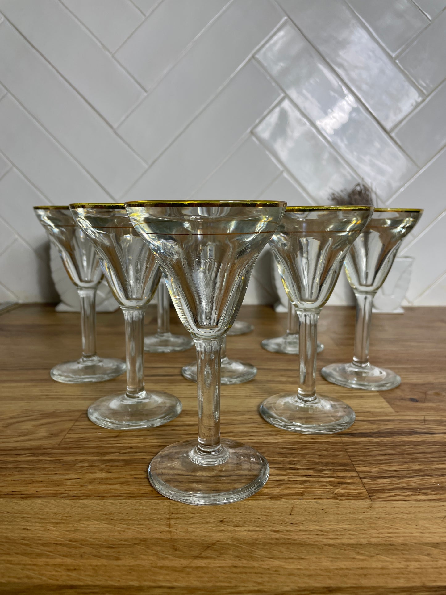 Set de verres de bistrot vintage 1960 à liseret or - Les Ateliers de Minnie Valentine