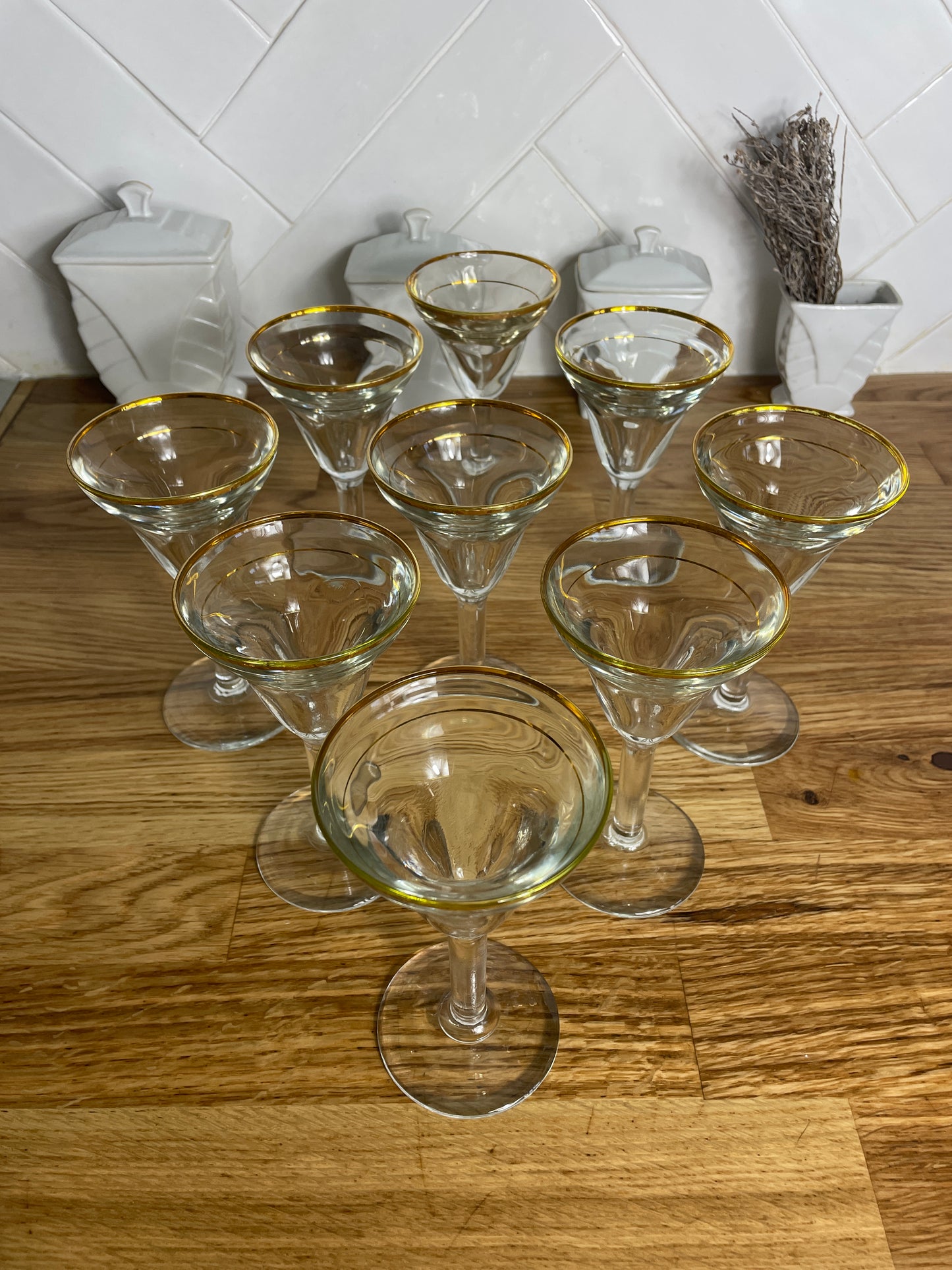 Set de verres de bistrot vintage 1960 à liseret or - Les Ateliers de Minnie Valentine