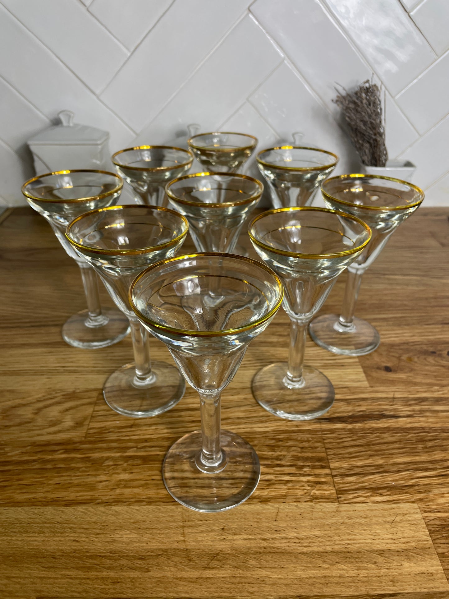 Set de verres de bistrot vintage 1960 à liseret or - Les Ateliers de Minnie Valentine