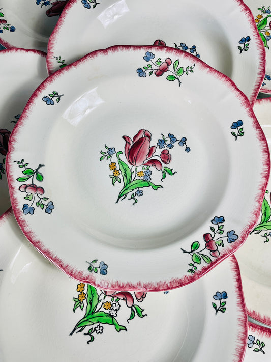 Service de 4 assiettes creuses vintage en faïence de Gien modèle Lorraine