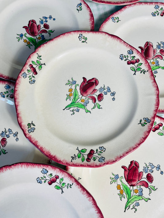 Service de 4 assiettes vintage en faïence de Gien modèle Lorraine